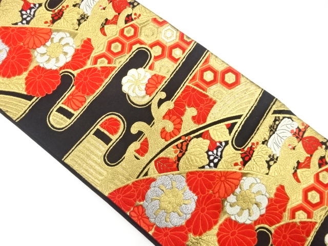 JAPANESE KIMONO / ANTIQUE FUKURO OBI / SILK / WOVEN EGASUMI PATTERN